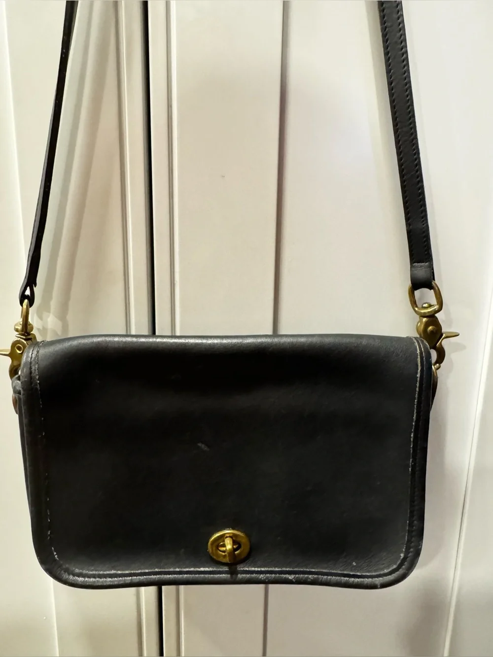 Coach Black Leather Crossbody with Gold-Tone Hardware